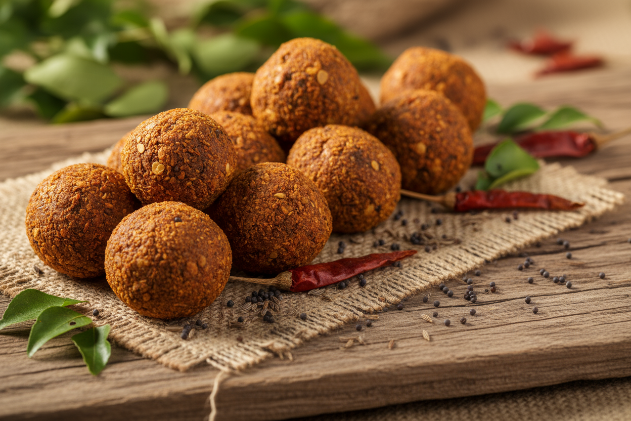 generate a high quality image of thalipu vadagam with classic organic background